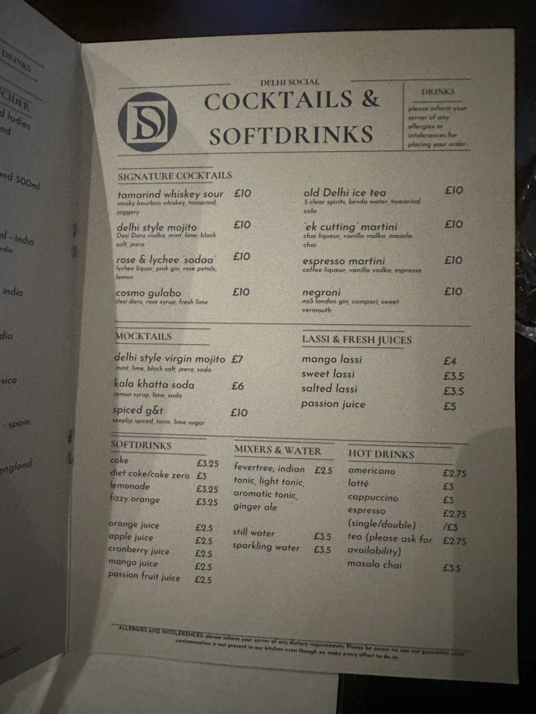 drinks menu