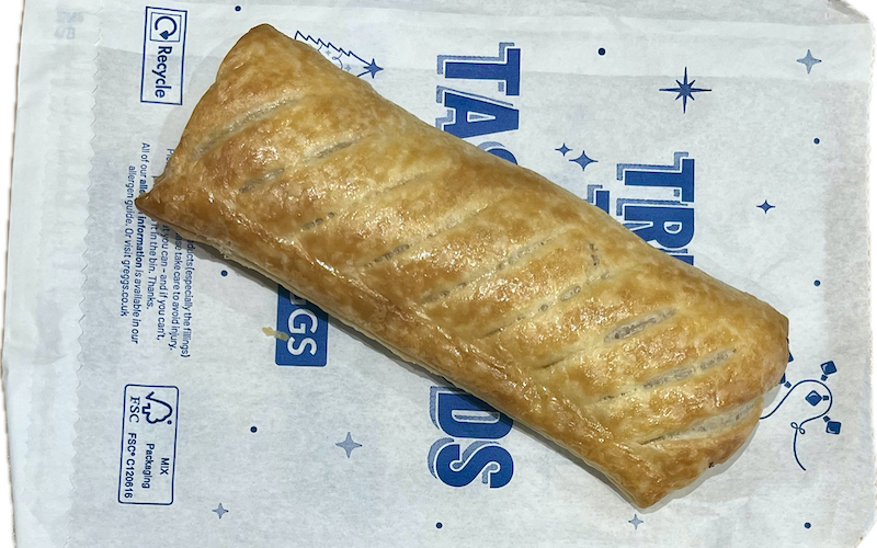 Photo of a sausage roll from Greggs