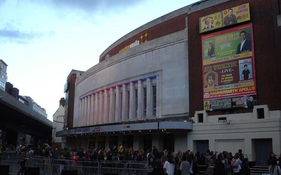 Hammersmith Apollo theatre outside in the daytime