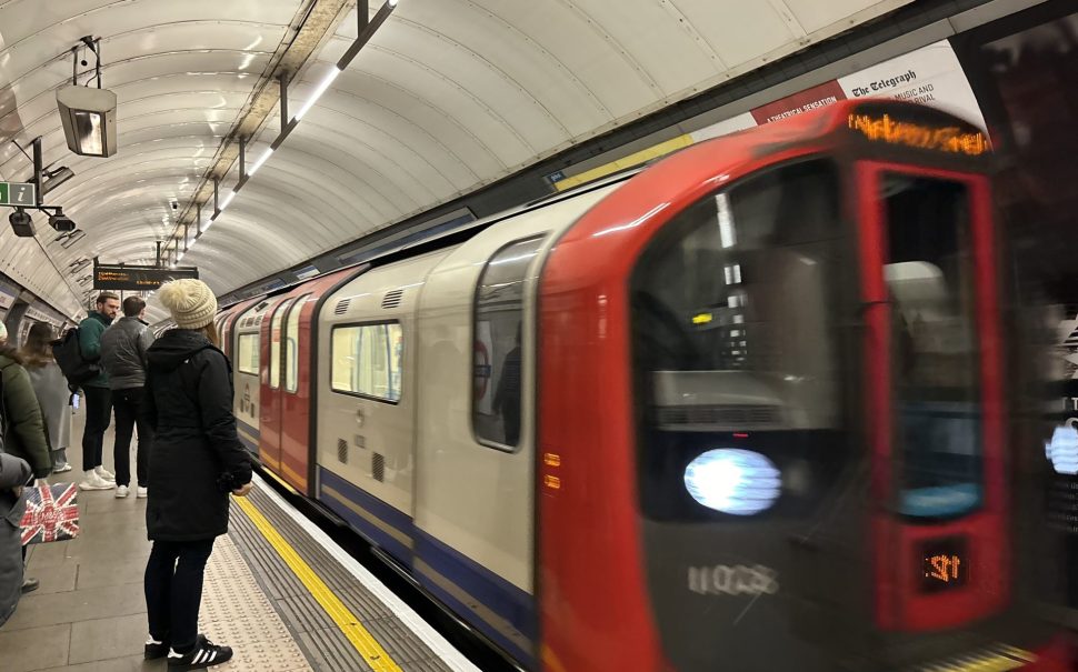 London Underground train approaching from the left