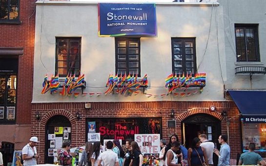 The Stonewall Inn in Manhattan, a key site in LGBTQ+ liberation, during Pride celebrations in 2016