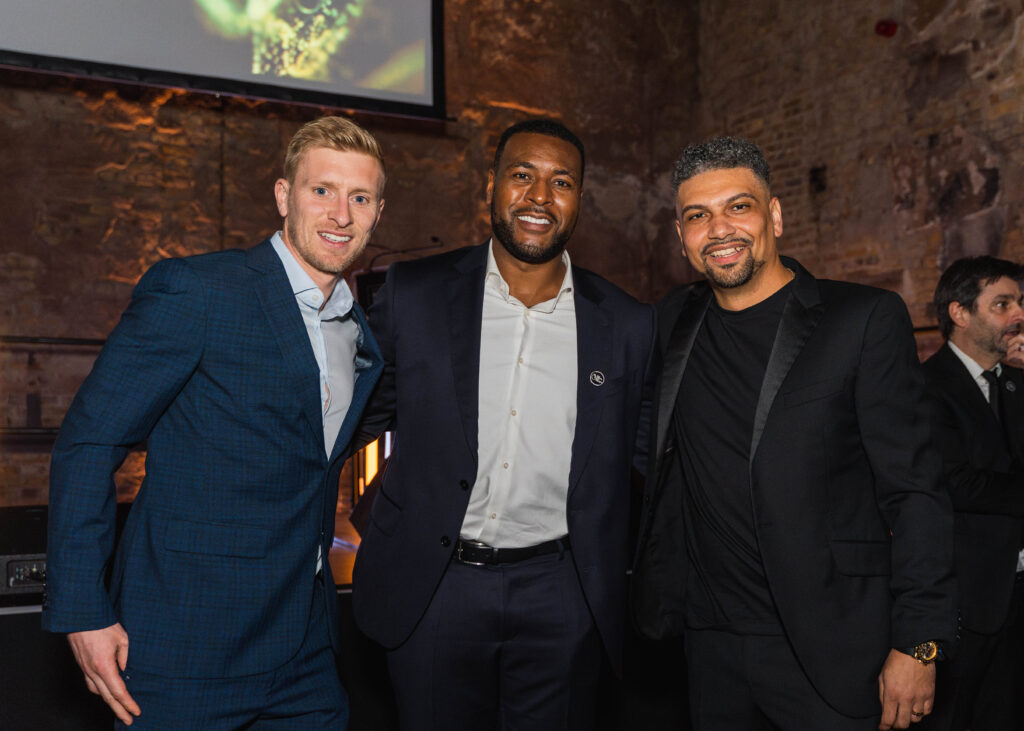 Ben Mee, Wes Morgan and Leon Mann smile for the camera