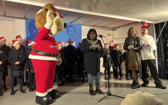 Mayor of Wandsworth Juliana Annan hosting the Balham Christmas lights switch on with community groups from the area.