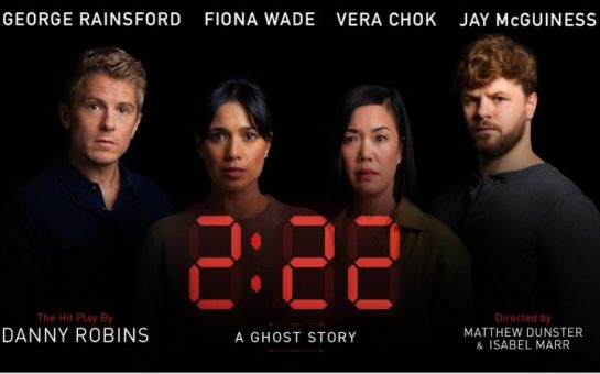The Cast of 2:22 A Ghost Story. From left to right, George Rainsford, Fiona Wade, Vera Chok, Jay McGuiness.