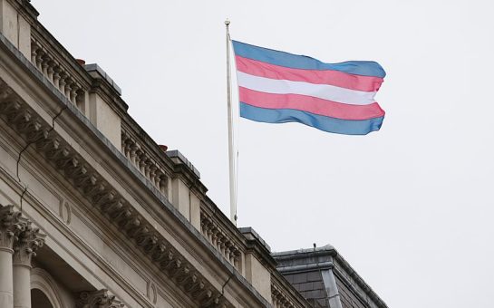 The transgender pride flag flying