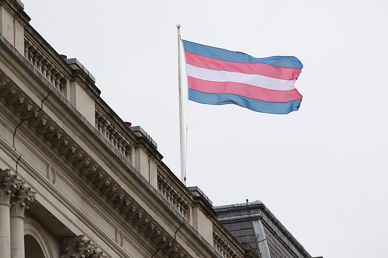 The transgender pride flag flying