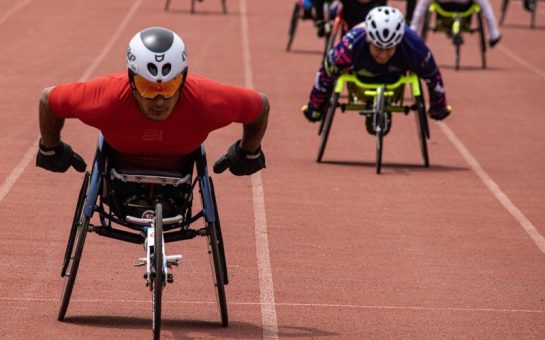 Wheelchair racing on athletics track