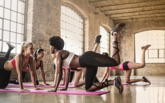 Women exercising on yoga mats