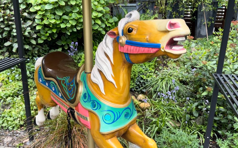 Carousel horse in garden