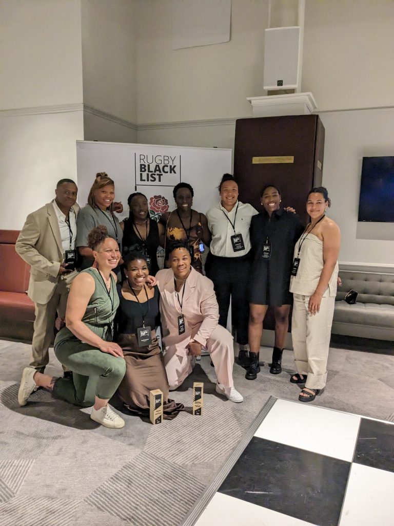 Women's rugby players posing together at the Rugby Black List awards