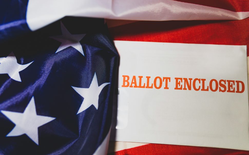 Ballot box with American flag