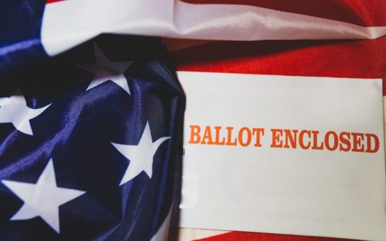 Ballot box with American flag