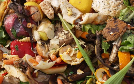 Wandsworth food recycling. A collection of food waste ready to be recycled.