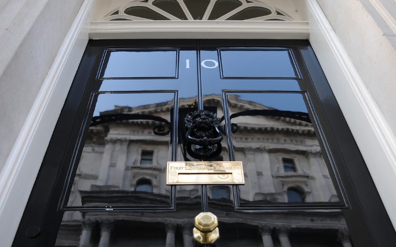 A close up image of the Number 10 Downing Street door