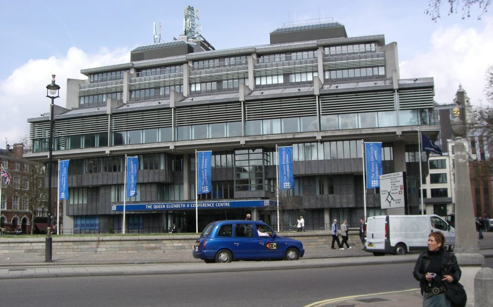 Exterior shot of the Queen Elizabeth II Conference centre in London