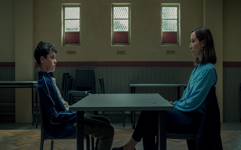 Adolescence. (L to R) Owen Cooper as Jamie Miller, Erin Doherty as Briony Ariston, in Adolescence. Cr. Courtesy of Ben Blackall/Netflix © 2024. Individual permission to use. Courtesy of Netflix