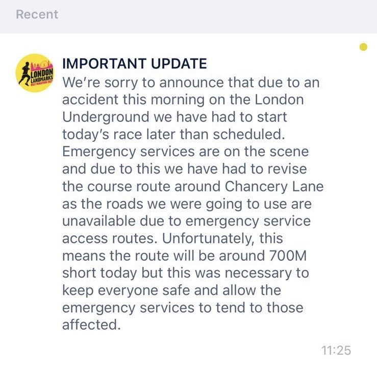 A screenshot of the notifcation sent to marathon runners