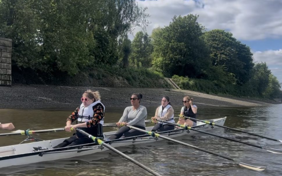 Four visually impaired rowers on the Thames.