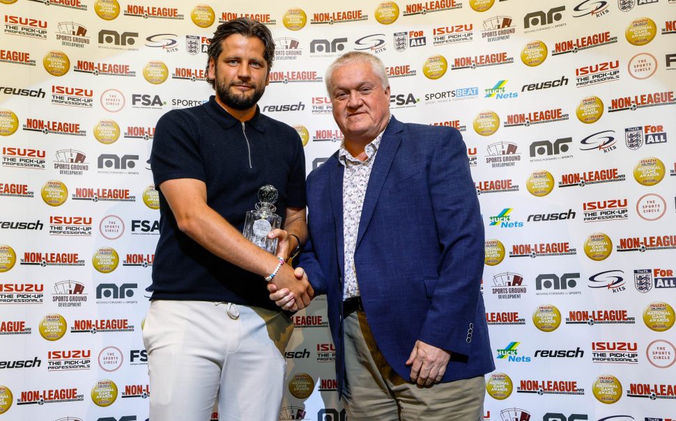 Barnet assistant manager Connor Smith accepted the Sports Development Ground Manager of the Year award on Dean Brennan's behalf