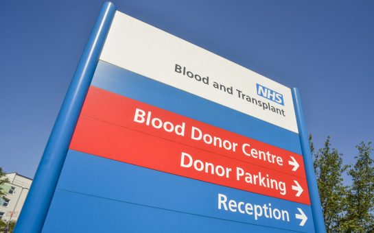 Blood donation centre sign