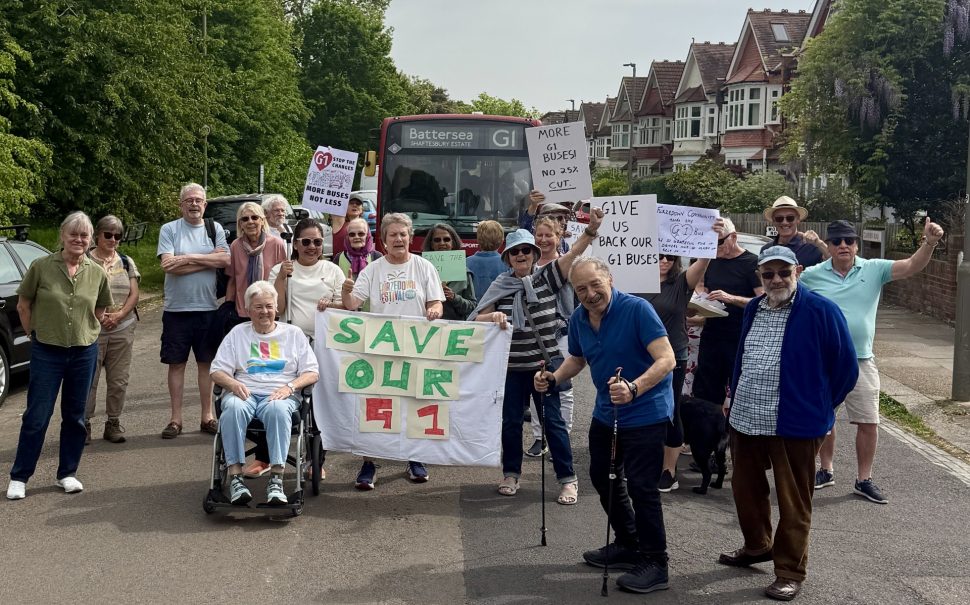 Tooting residents gathered with signs to protest changes to G1 bus service
