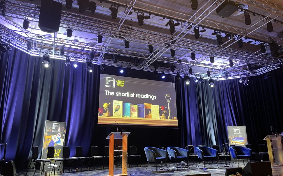 The stage at the Southbank Centre's Purcell Room before International Booker Prize shortlist readings
