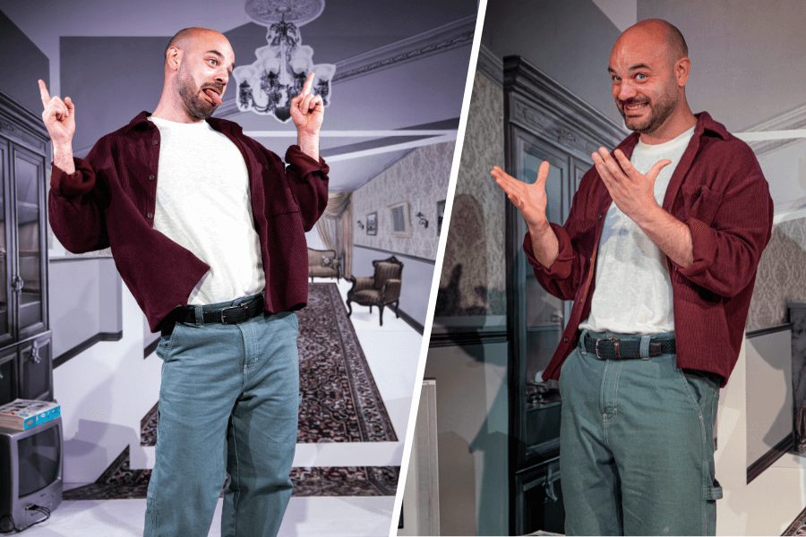 Tommy Sim'aan performing in the play Insane Asylum Seekers