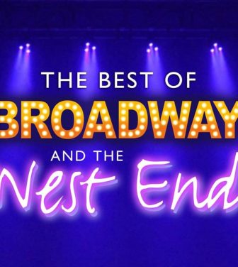 A digital 'The Best of Broadway' neon sign