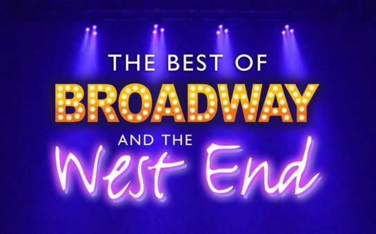A digital 'The Best of Broadway' neon sign