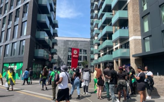 Fans outside of the Gtech in Brentford, this years Unity Cup host ground.