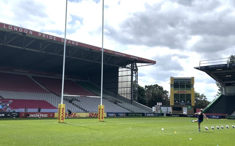 Ella Cromack seen kicking at goal at The Stoop.