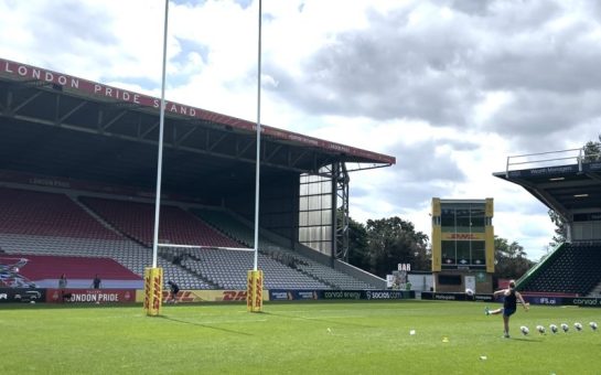 Ella Cromack seen kicking at goal at The Stoop.