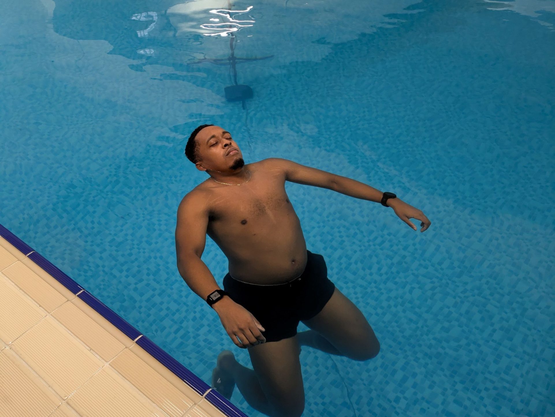A study participant floating