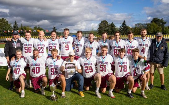 The Spencer Lacrosse team with their medals on after winning the Ken Gallucio Cup in September (Credit: Spencer Lacrosse)
