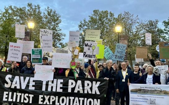 Save Wimbledon Park campaigners protest at Merton Civic centre.