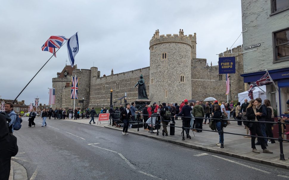 Windsor Castle with Trump supporters milling around