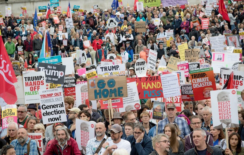 London, June 2019 : Protesters gather in Trafalgar Square to protest the State visit to the UK by American President Donald Trump (Credit : Depositphotos.com / Triumph0828)