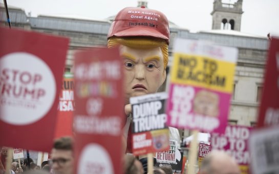 LONDON, UK - June 4th, 2019: A political satire sculpture of Donald Trump made at an anti Trump March in London