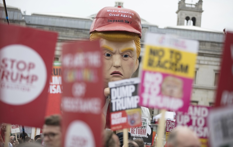 LONDON, UK - June 4th, 2019: A political satire sculpture of Donald Trump made at an anti Trump March in London