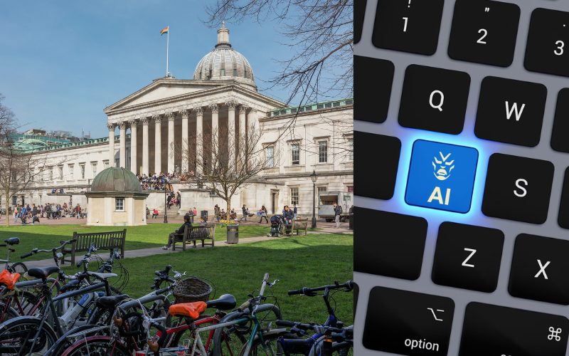 A composition showing UCL University and stock image of AI