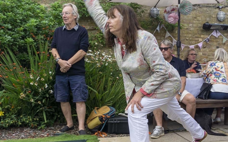 Sarah Darwin bowls with the club's woods she took with her while recreating Charles' voyage aboard the Beagle. 