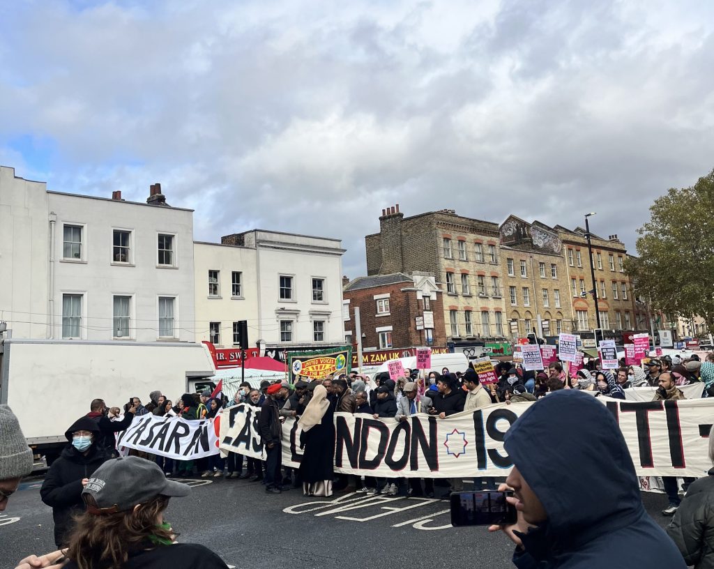 Protestors gathered in Whitechapel.