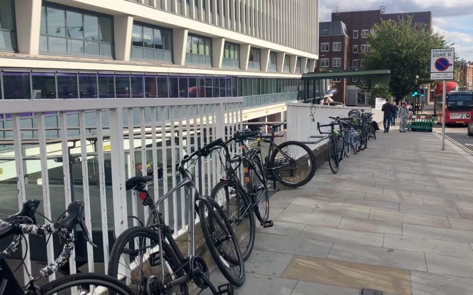 Bikes locked outside Twickenham train station. Richmond is London’s top borough for bicycle thefts at stations. (Credit: Dan Dury)