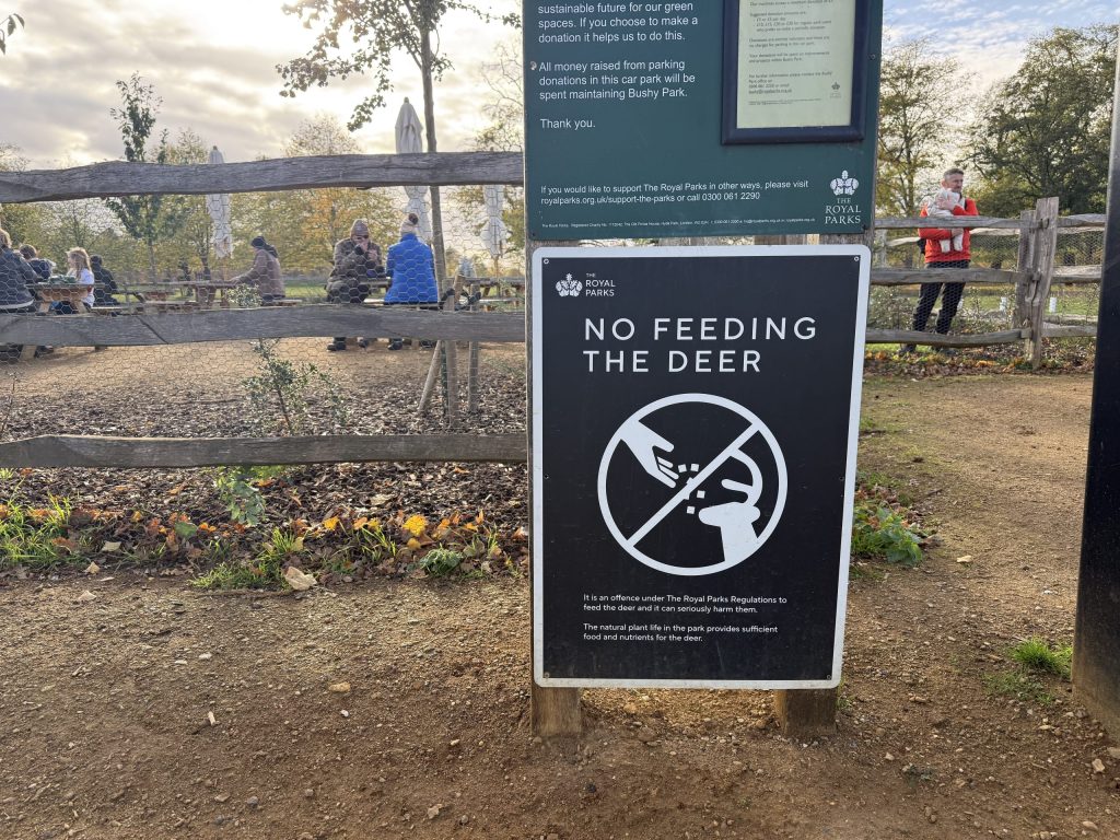 Clear 'No feeding the deer' sign