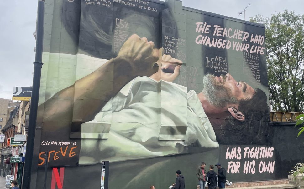 A mural of Cilian Murphy's new film Steve, on Wandsworth High Street.