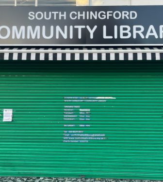 South Chingford Community Library with green shutters down