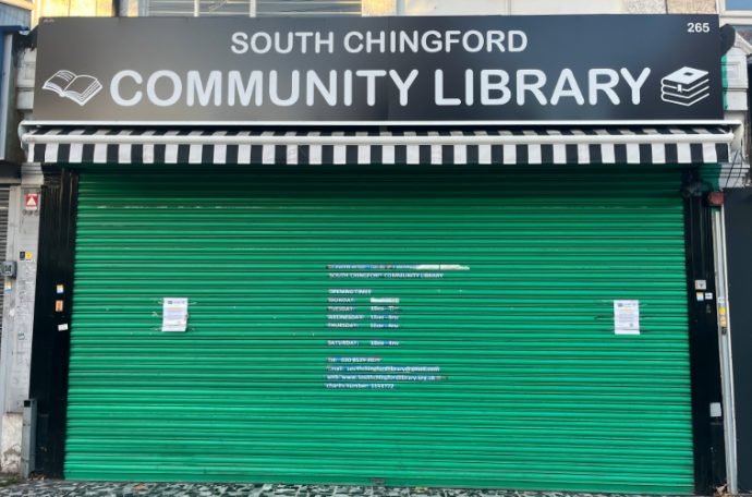 South Chingford Community Library with green shutters down