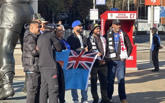 Fijians posing in front of Allianz stadium
