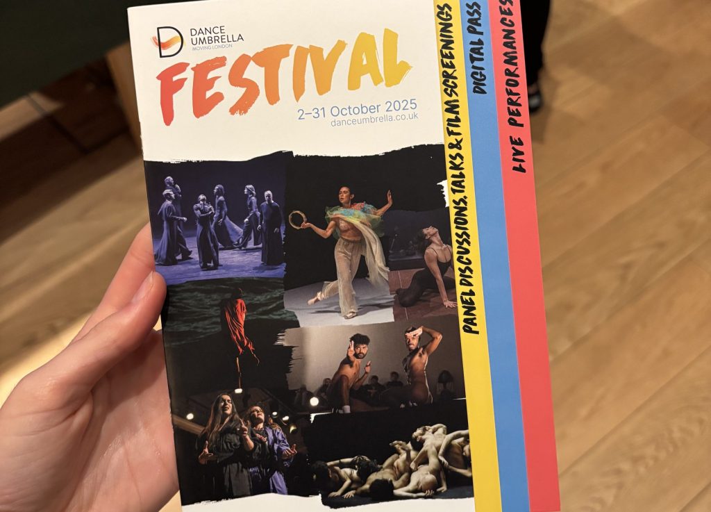 A picture of the Dance Umbrella program, advertising the digital pass.