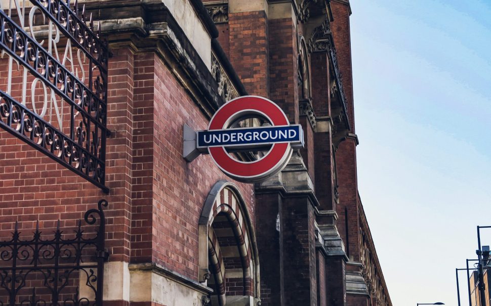 London underground sign at King's Cross St Pancras station.